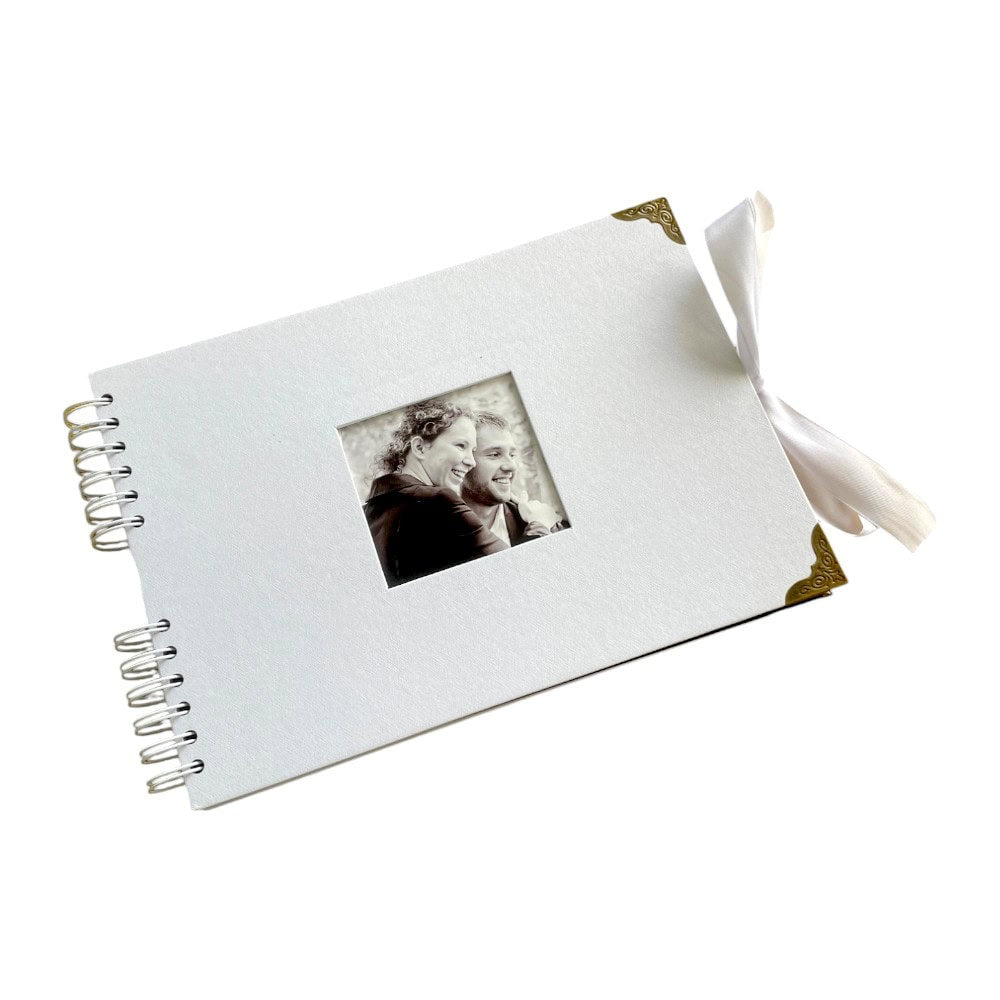 Album foto dreptunghiular spiarală cu copertă foto și panglică satin - alb 1 - craftup.ro