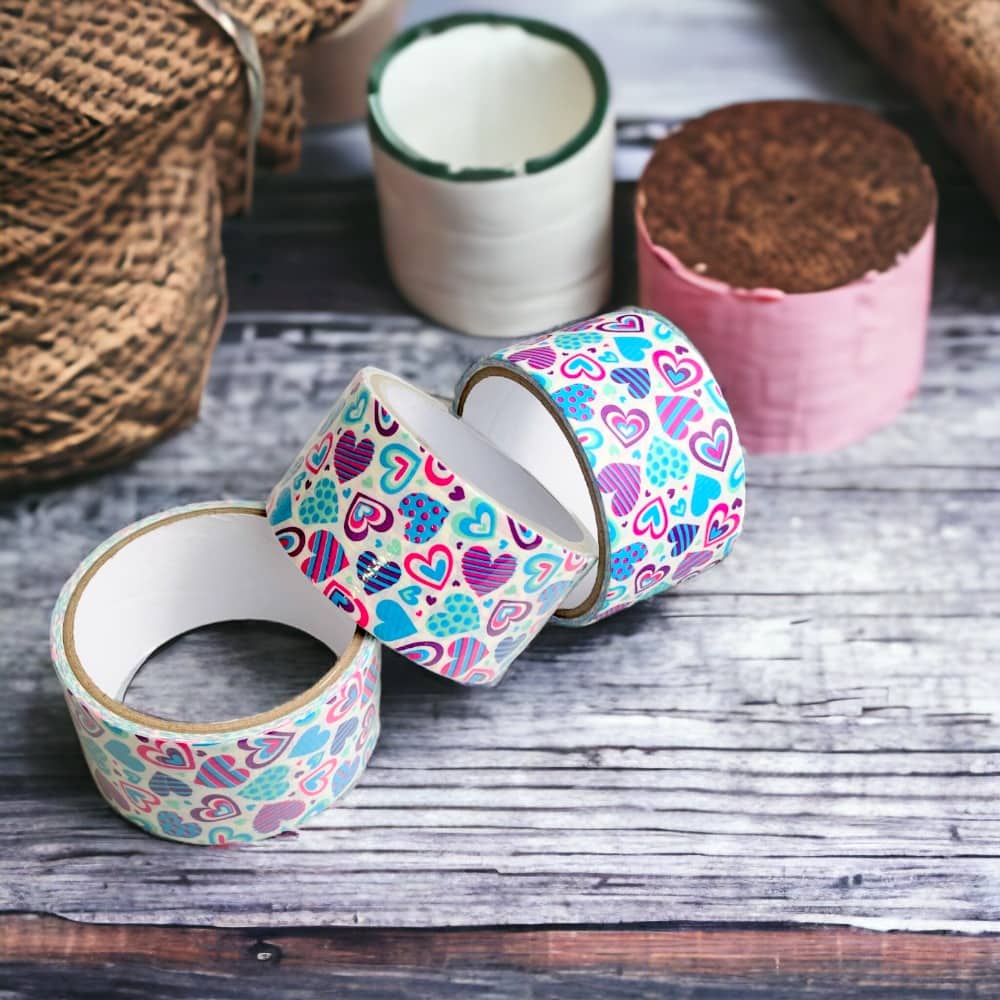 Bandă adezivă cu model – inimioare colorate 4.8cm x 5m 2 - craftup.ro