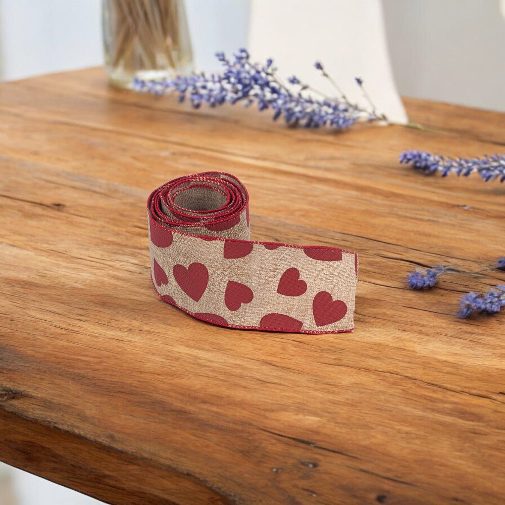 Bandă iută cu inimi - roșu 6.3cm x 2m - 2 - craftup.ro