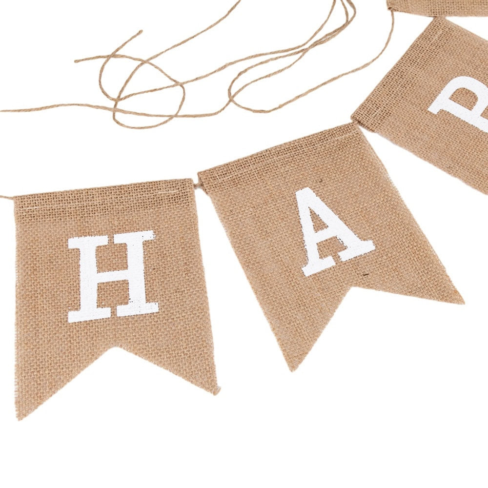 Banner iută Happy Birthday cu sfoară - kraft 1 craftup.ro