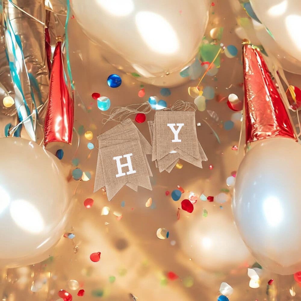 Banner iută Happy Birthday cu sfoară - kraft 2 craftup.ro