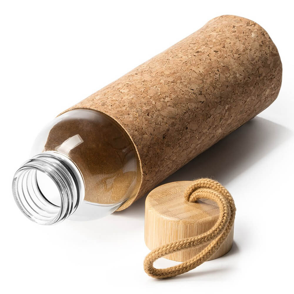 Bidon din sticlă cu capac de lemn Trilby husă plută