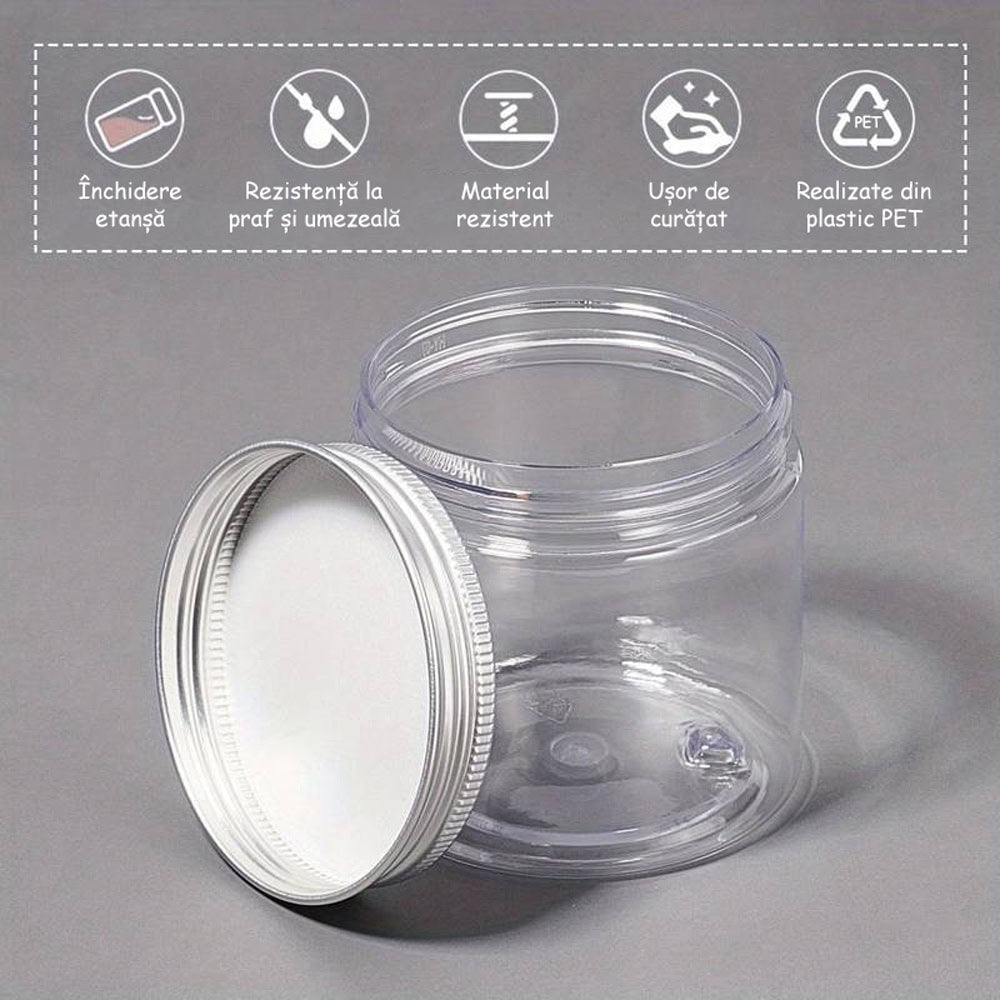 Borcan rotund transparent din plastic cu capac aluminiu 6 - craftup.ro