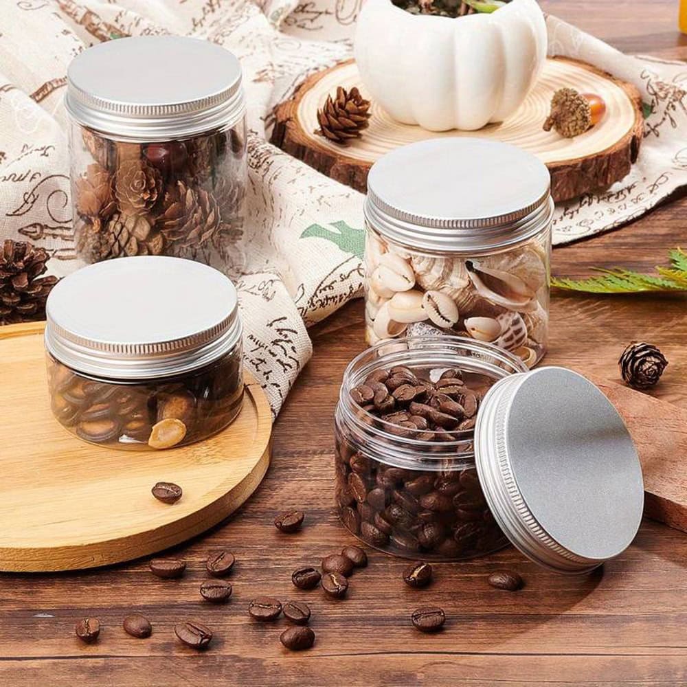 Borcan rotund transparent din plastic cu capac aluminiu 7 - craftup.ro