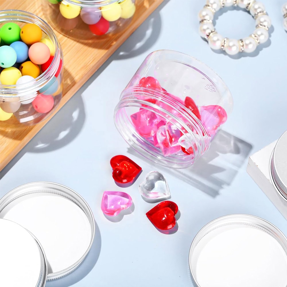 Borcan rotund transparent din plastic cu capac aluminiu 9 - craftup.ro