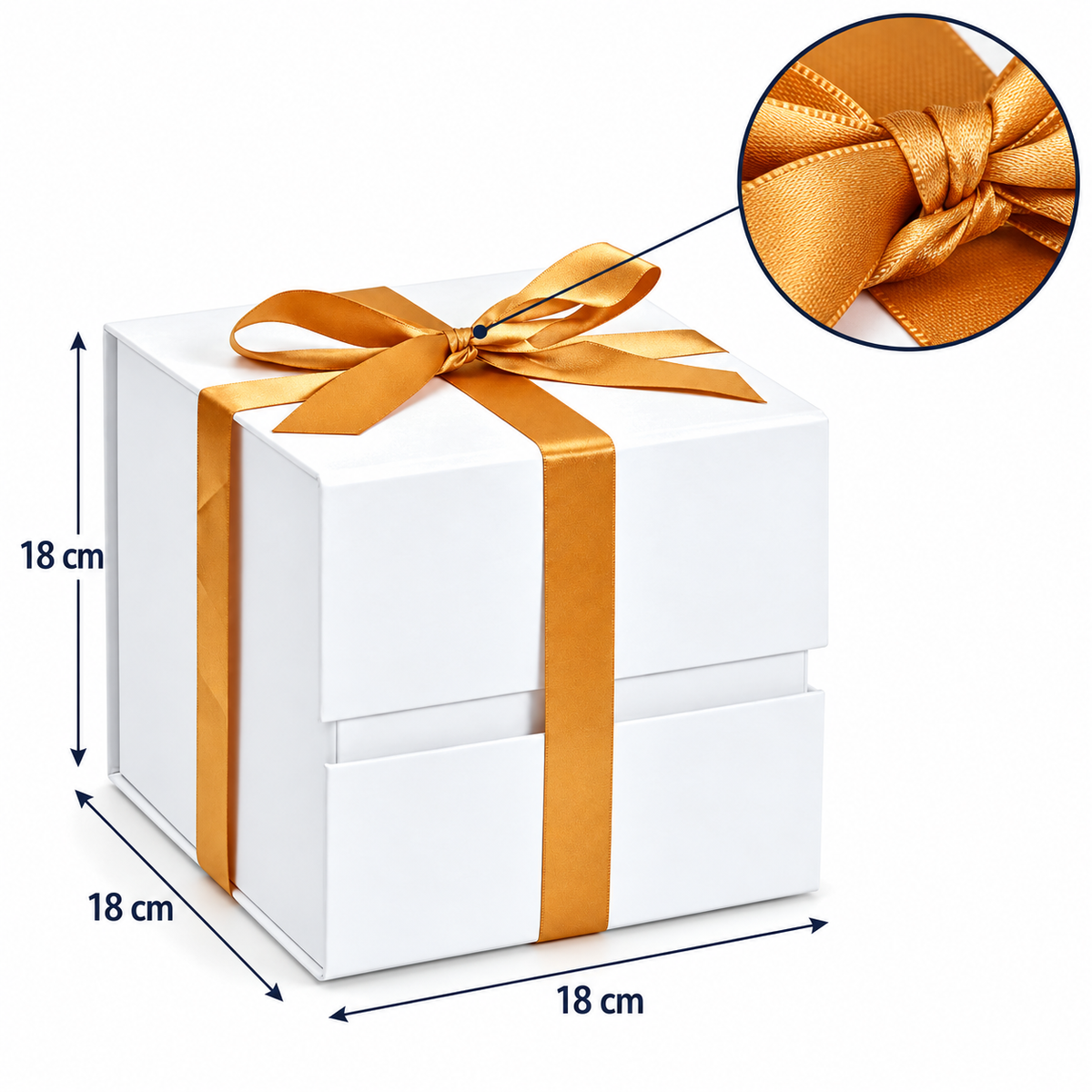 Cutie cadou cub magnetică pliabilă cu fundă - alb, dimensiuni - CraftUp