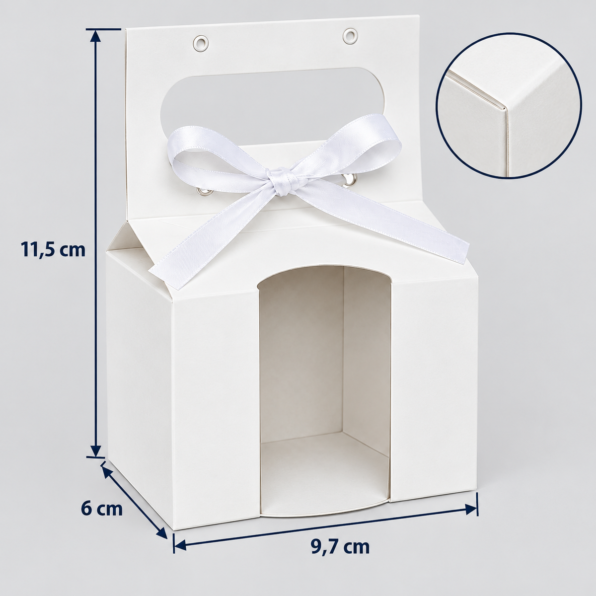 Cutii pentru cană cu deschizătură pentru toartă, mâner și fundă - alb (set 10 buc), dimensiuni - CraftUp