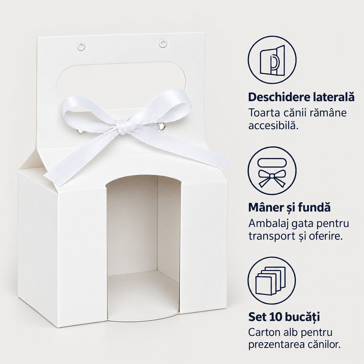 Cutii pentru cană cu deschizătură pentru toartă, mâner și fundă - alb (set 10 buc), avantaje - CraftUp