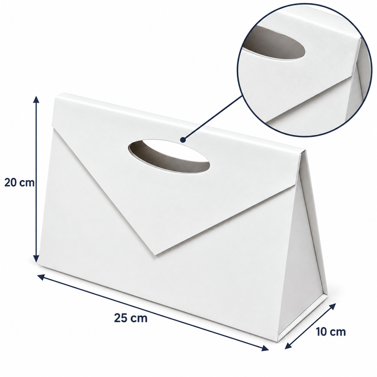 Gentuță cadou din carton tare cu închidere magnetică și mâner decupat - alb, dimensiuni - CraftUp