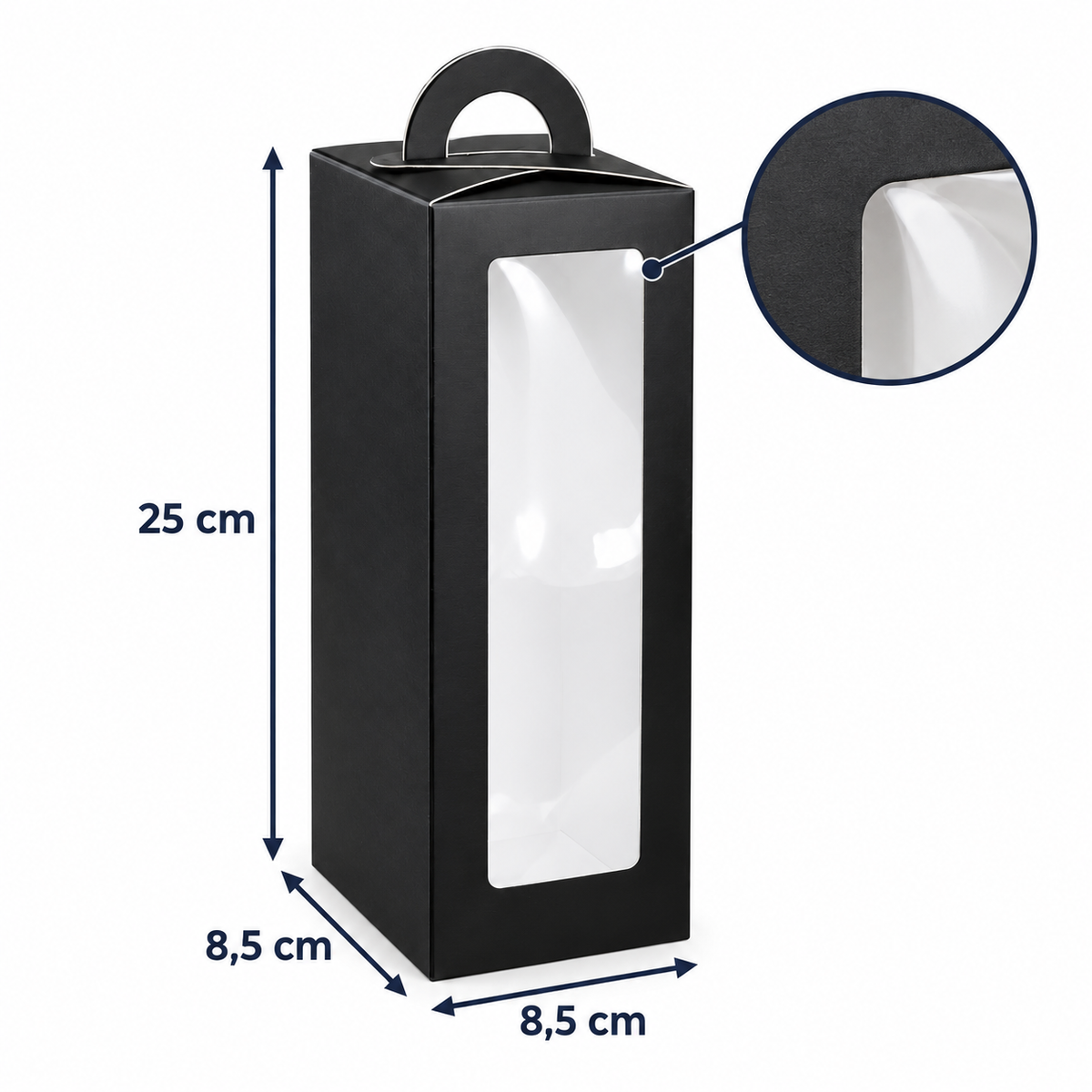 Cutii înalte cu fereastră și mâner, pentru pahare termos - negru (set 24 buc), dimensiuni - CraftUp