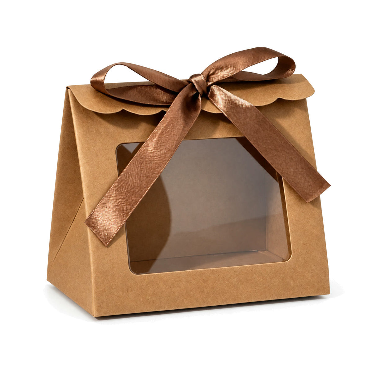 Cutii trapez cu fereastră mare și fundă din satin - kraft (set 25 buc) - CraftUp