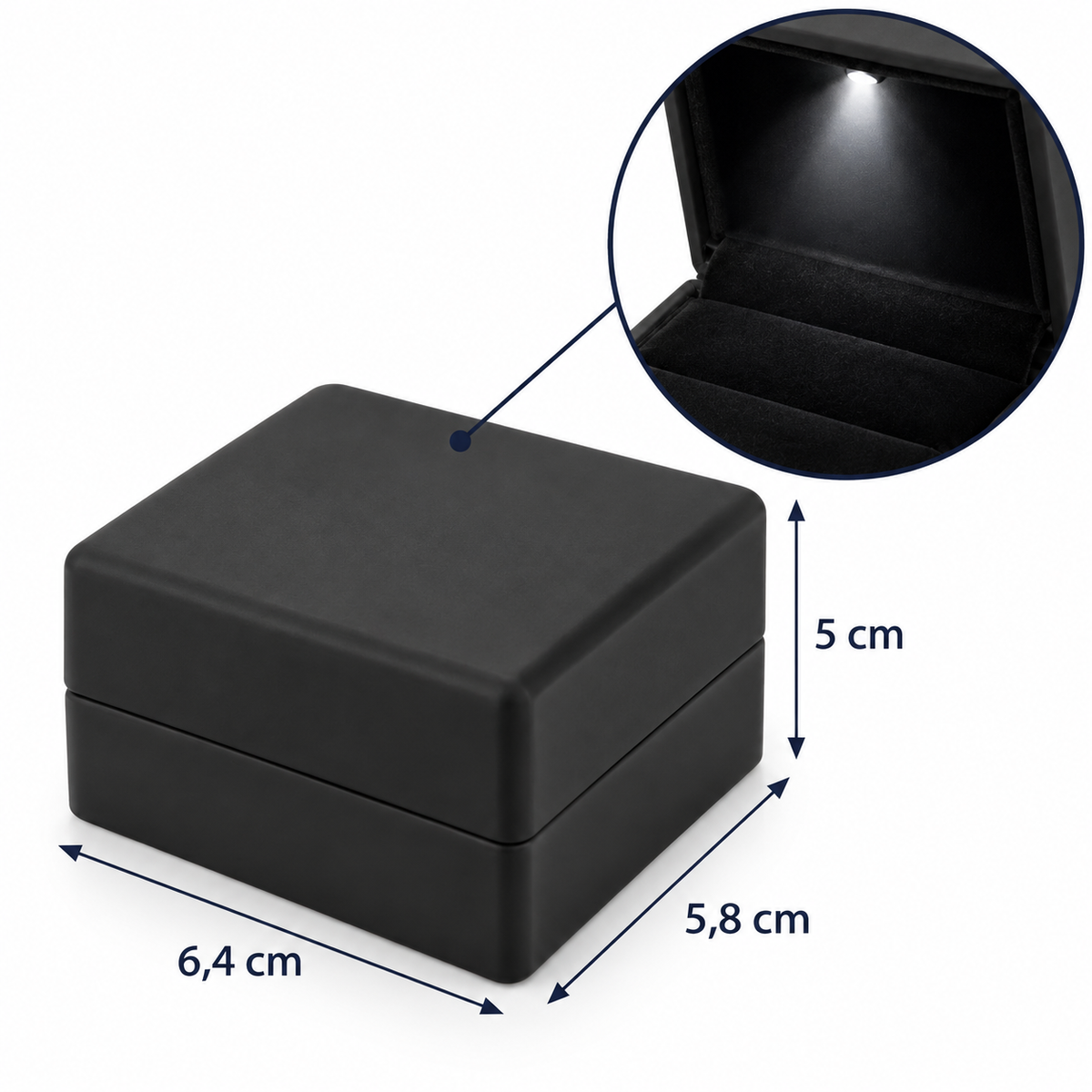 Cutie pentru inel cu lumină LED și interior din catifea - negru, dimensiuni - CraftUp