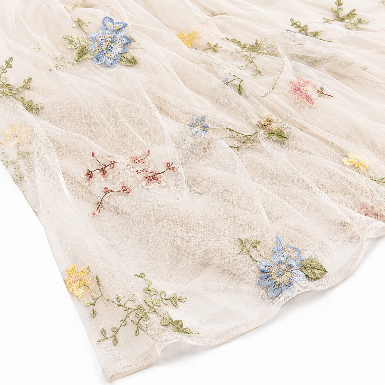 Runner masă tul cu flori brodate - beige