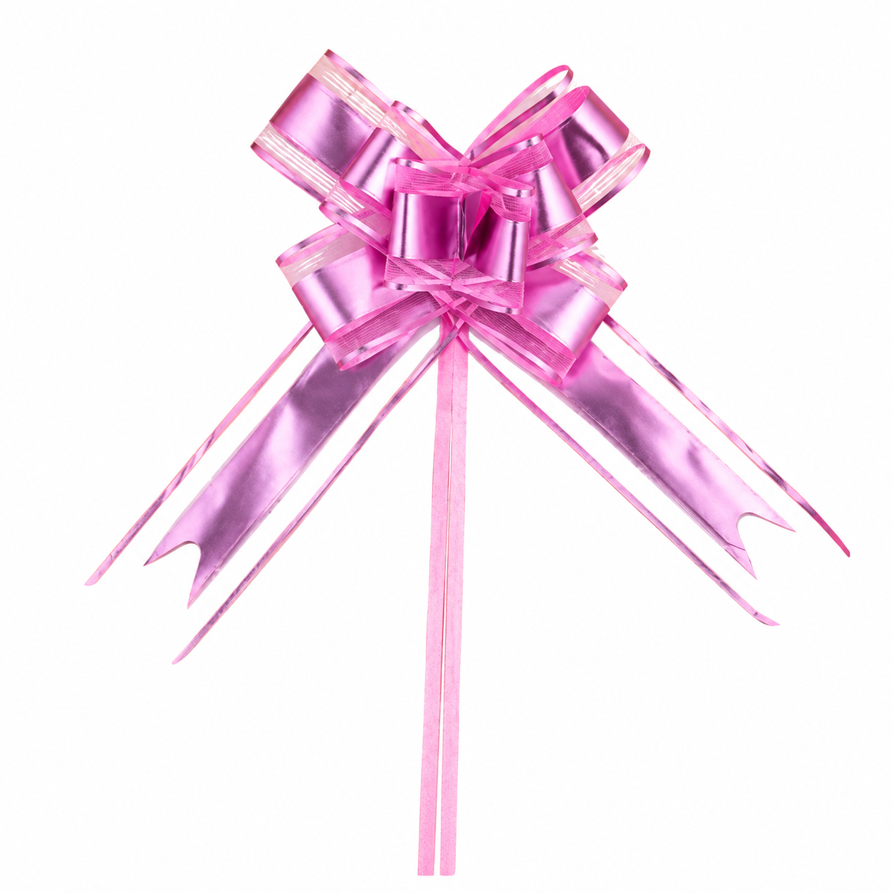 Funde pull bow din satin și organza - roz (set 10 buc)