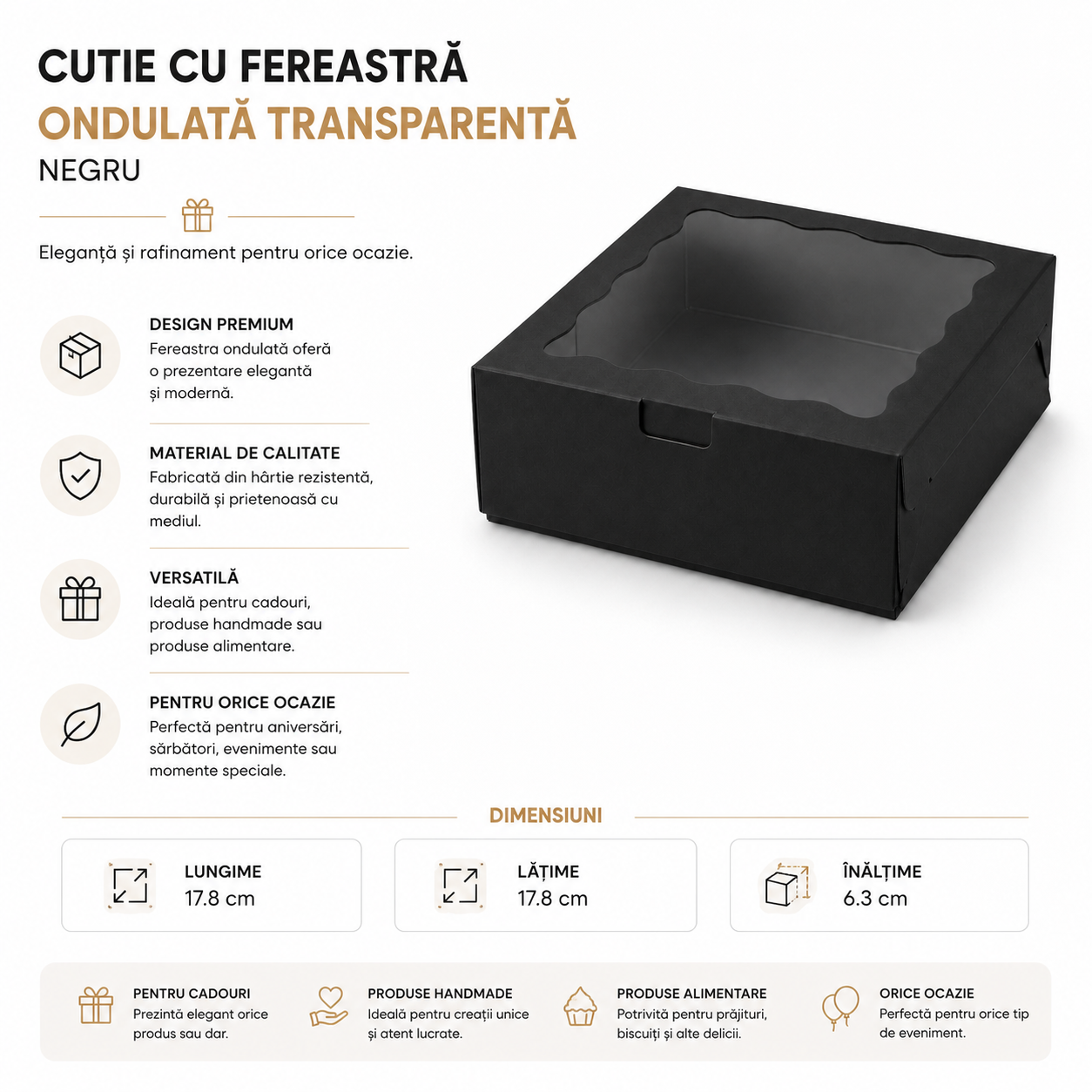 Cutie cu fereastră ondulată transparentă - negru (set 50 buc)