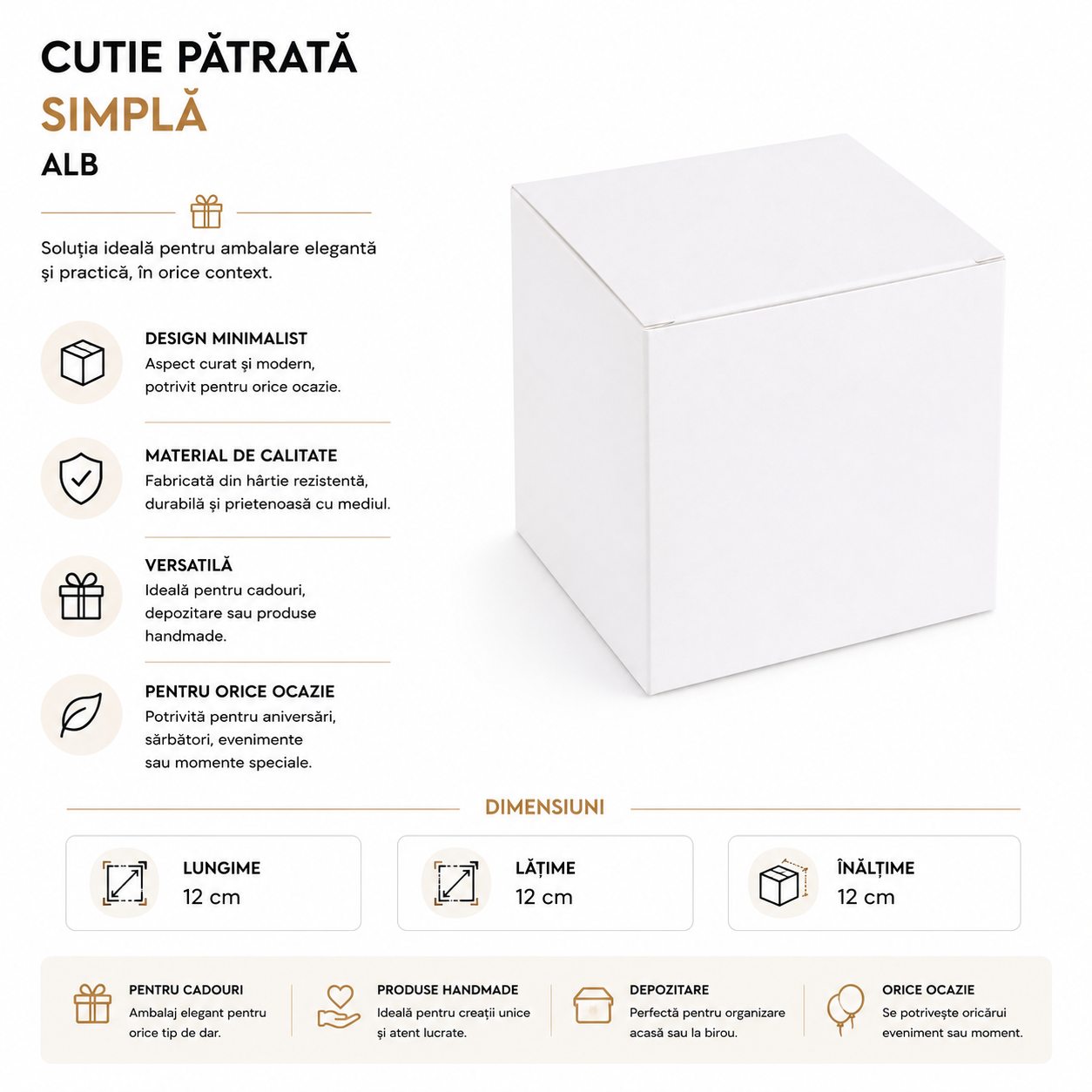 Cutie mică pătrată simplă - alb (set 10 buc)