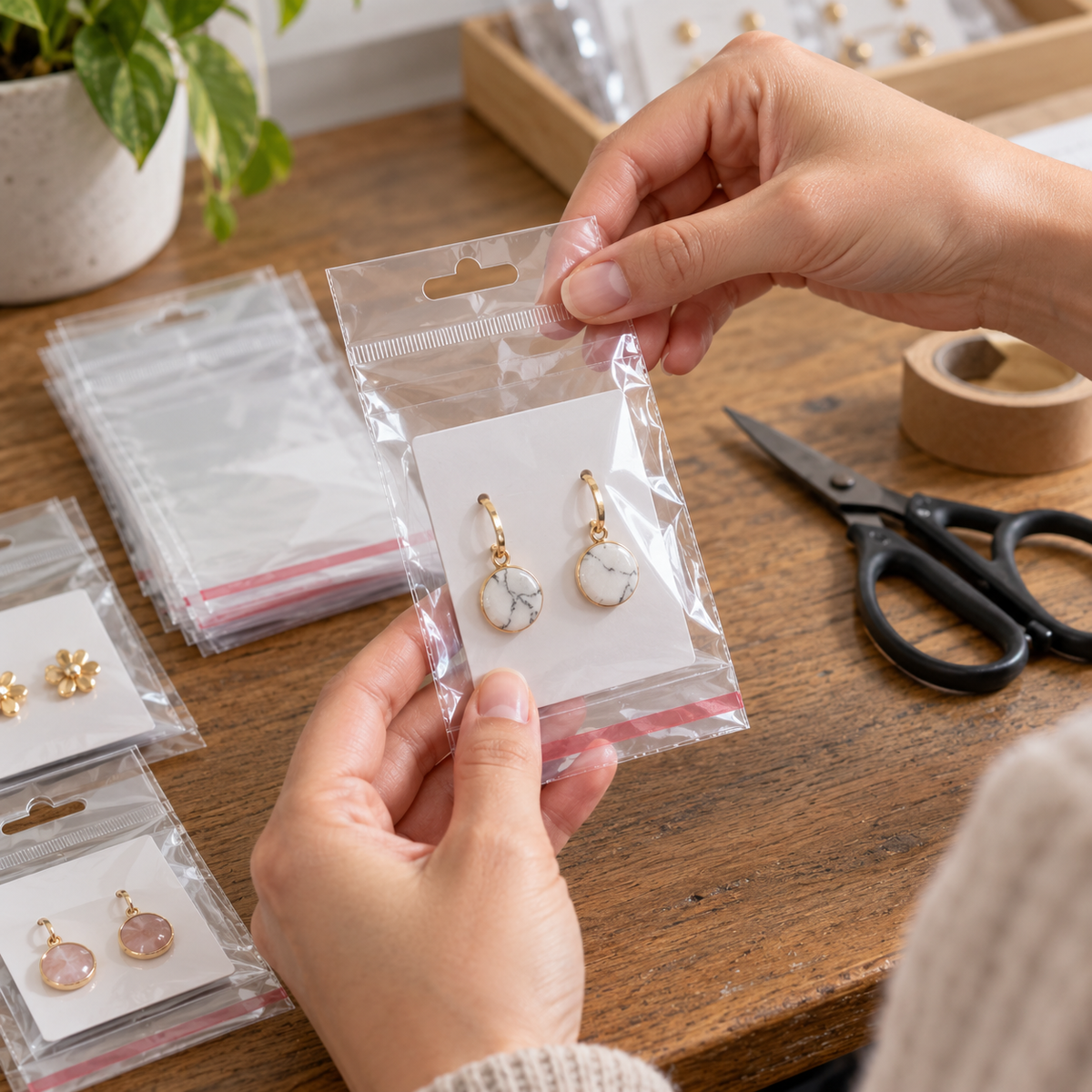 Pungi cu agățătoare și clapetă adezivă - transparent (set 1000 buc)