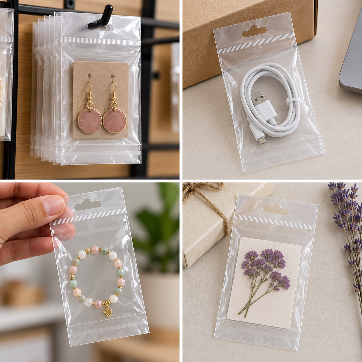 Pungi cu agățătoare și clapetă adezivă - transparent (set 1000 buc)