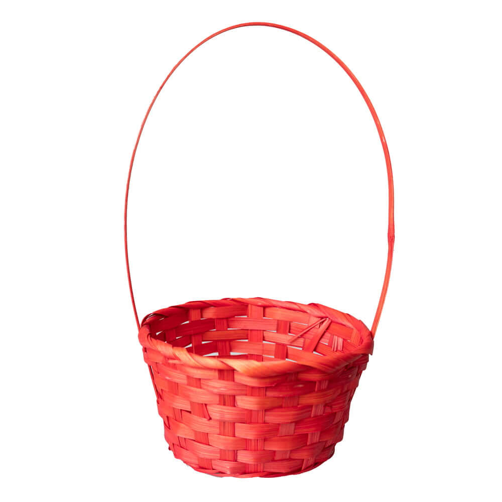 Coșuleț mediu ratan rotund cu mâner 18x10cm - roșu 1 - craftup.ro