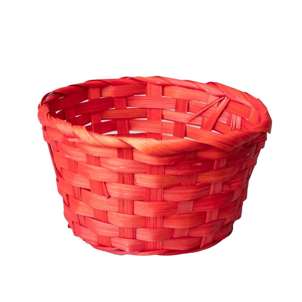 Coșuleț mediu ratan rotund cu mâner 18x10cm - roșu 2 - craftup.ro