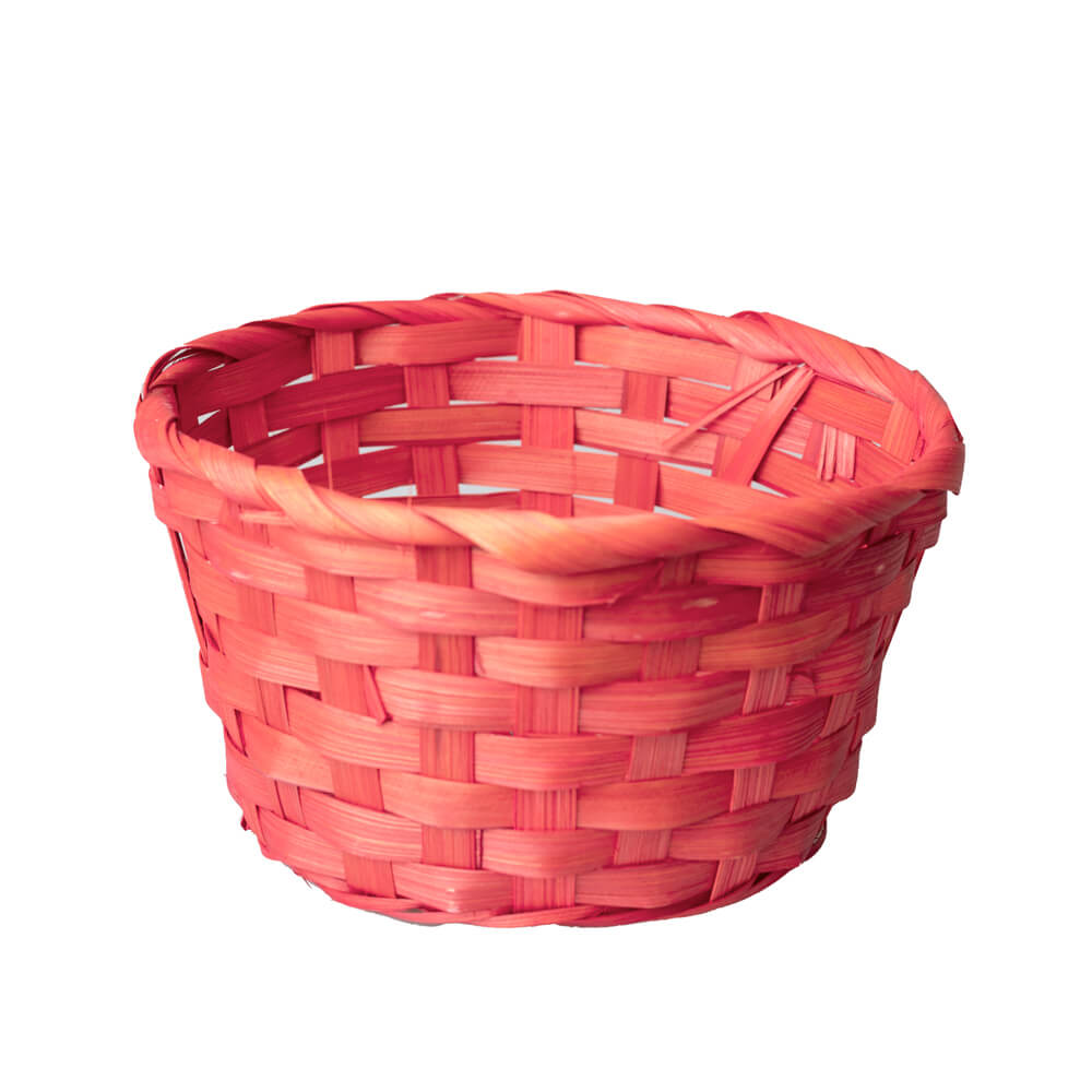 Coșuleț mediu ratan rotund cu mâner 18x10cm - roz 2 - craftup.ro