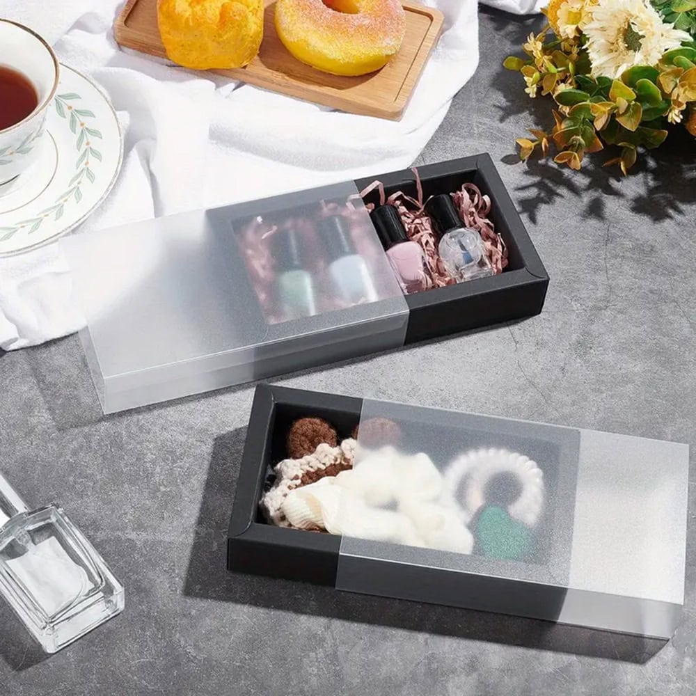 Cutie din hârtie cu fereastră mată - negru (set 50 buc)