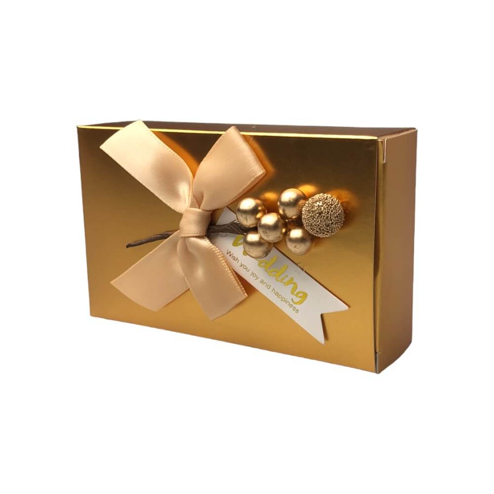 Cutie din hârtie cu fundă și floare 8x3,5x13cm - auriu 1 - craftup.ro
