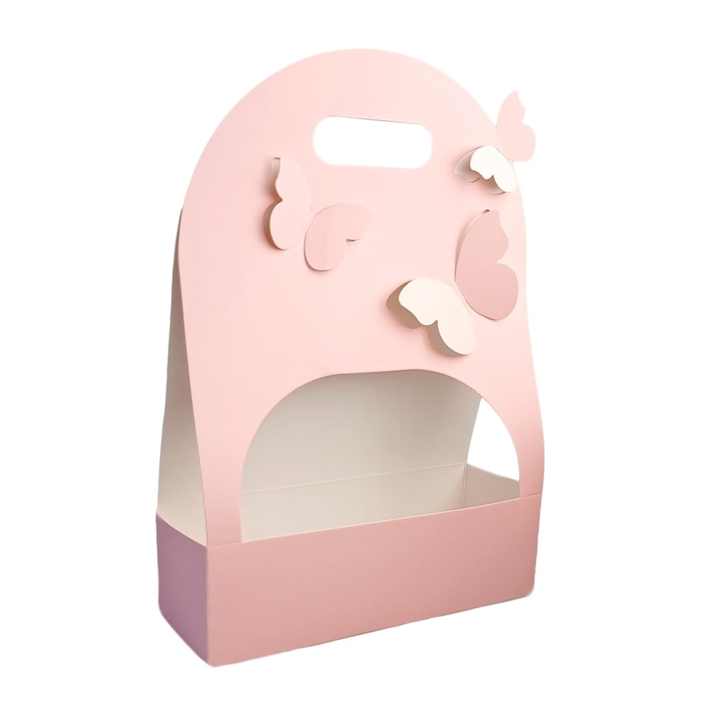 Cutie dreptunghiulară cu mâner și fluturași - roz 1 - craftup.ro