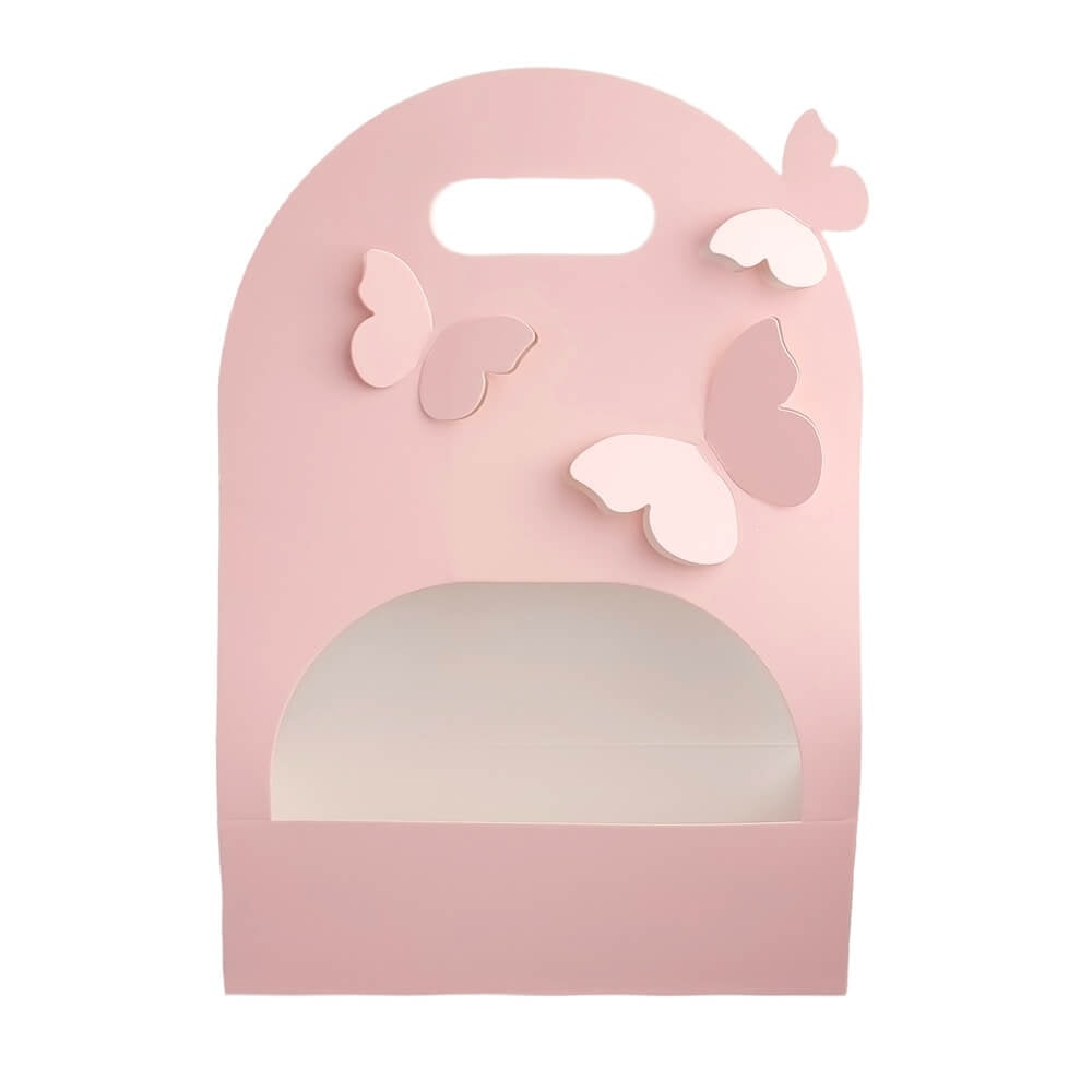 Cutie dreptunghiulară cu mâner și fluturași - roz 2 - craftup.ro