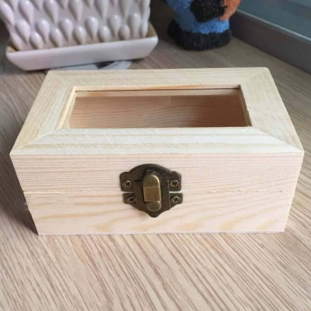 Cutie dreptunghiulară din lemn mare 12x7x5cm cu fereastră de sticlă 4