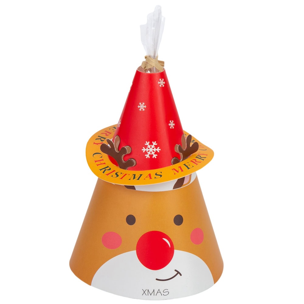 Cutie formă pălărie de Crăciun cu pungă de plastic - model ren (set 10 buc) 1 - craftup.ro