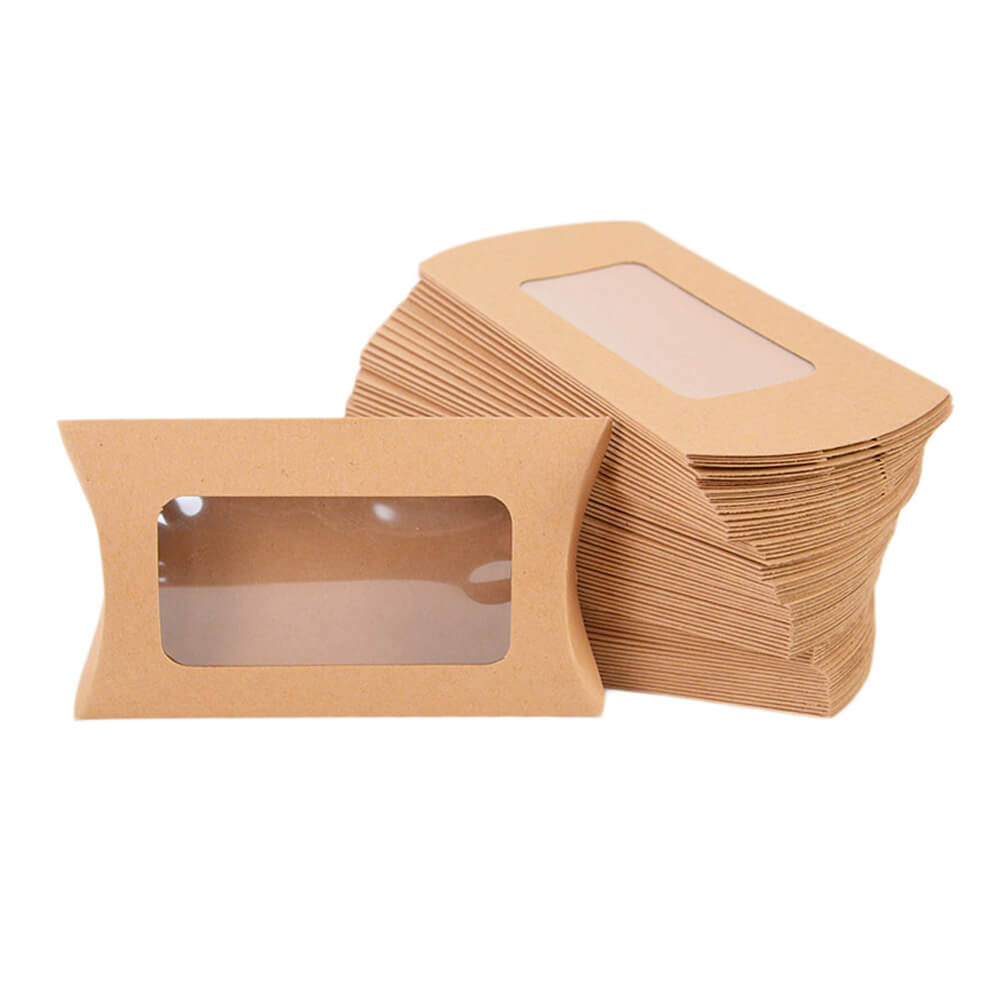 Cutie hârtie în formă de pernă cu fereastră 14,5×7,5cm - kraft 1 - craftup.ro