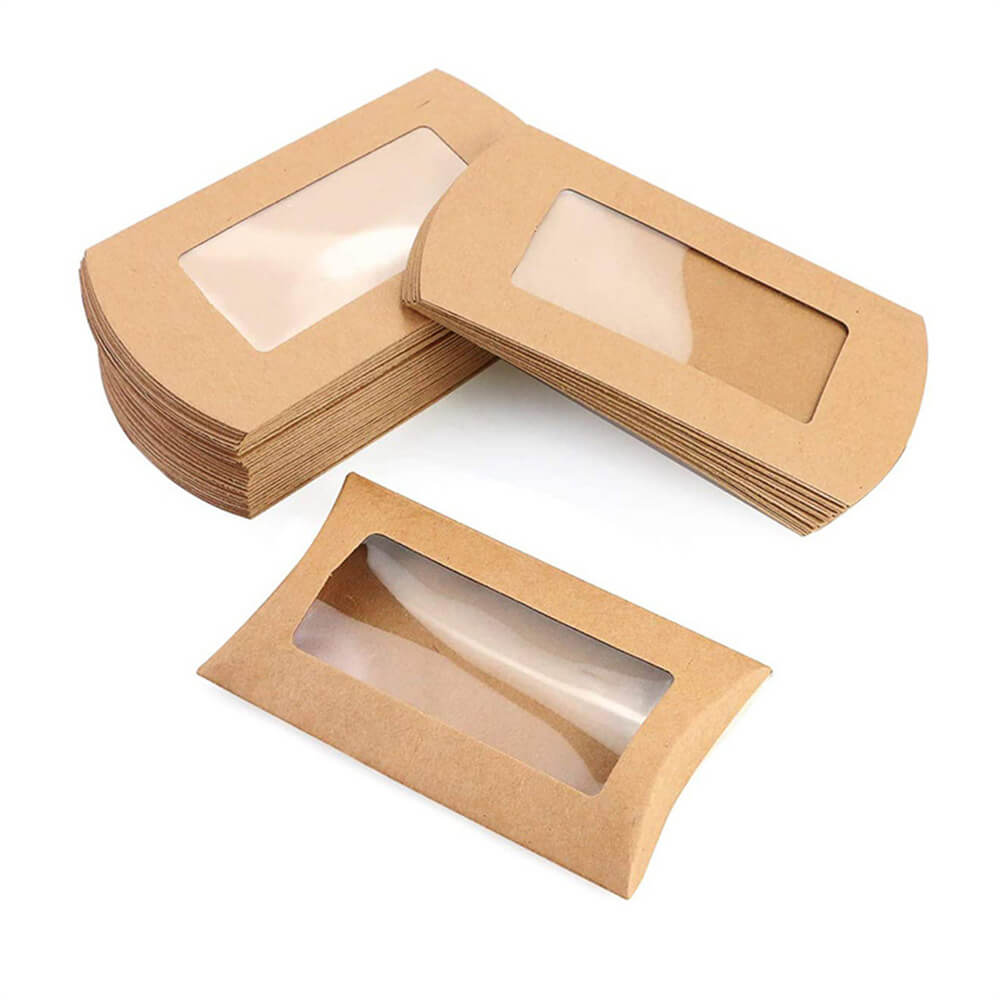 Cutie hârtie în formă de pernă cu fereastră 14,5×7,5cm - kraft 4 - craftup.ro