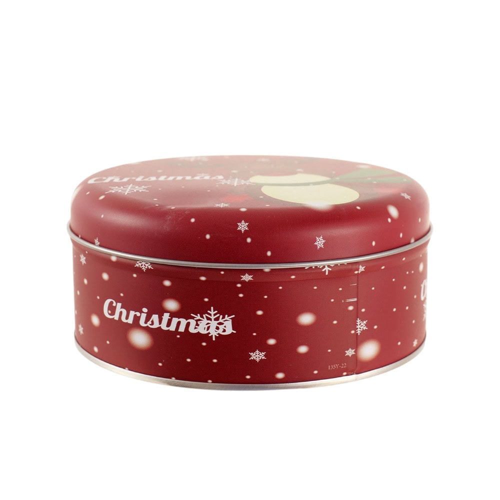 Cutie metalică rotundă roșie cu model ren de Crăciun 5 - craftup.ro