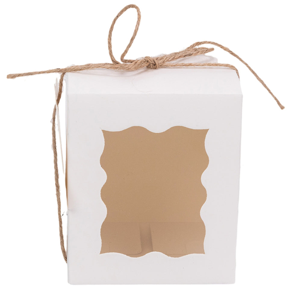 Cutie mică cu fereastră ondulată și sfoară – alb (set 50 buc) – 10×8.5×8.5cm