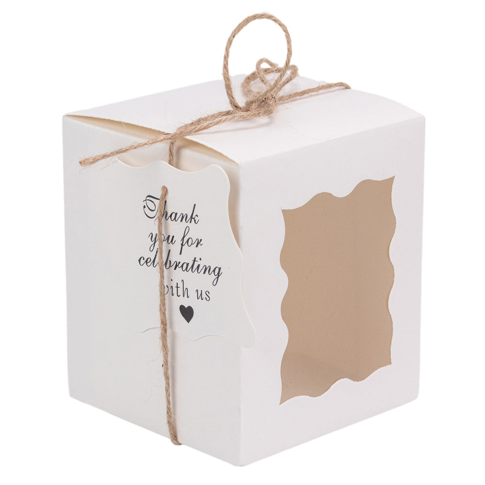 Cutie mică cu fereastră ondulată și sfoară – alb (set 50 buc) – 10×8.5×8.5cm