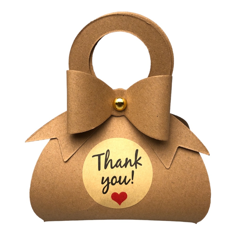 Cutie mică în formă de gentuță cu sticker Thank You - kraft (set 50 buc) 6.5x13x3.5cm 1 - craftup.ro