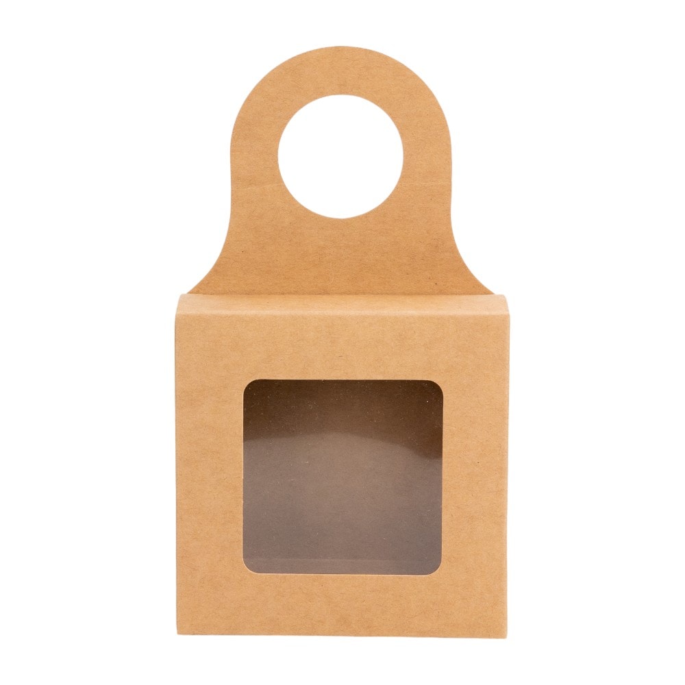 Cutie pătrată cu fereastră și agățătoare - kraft (set 25 buc) 1 - craftup.ro