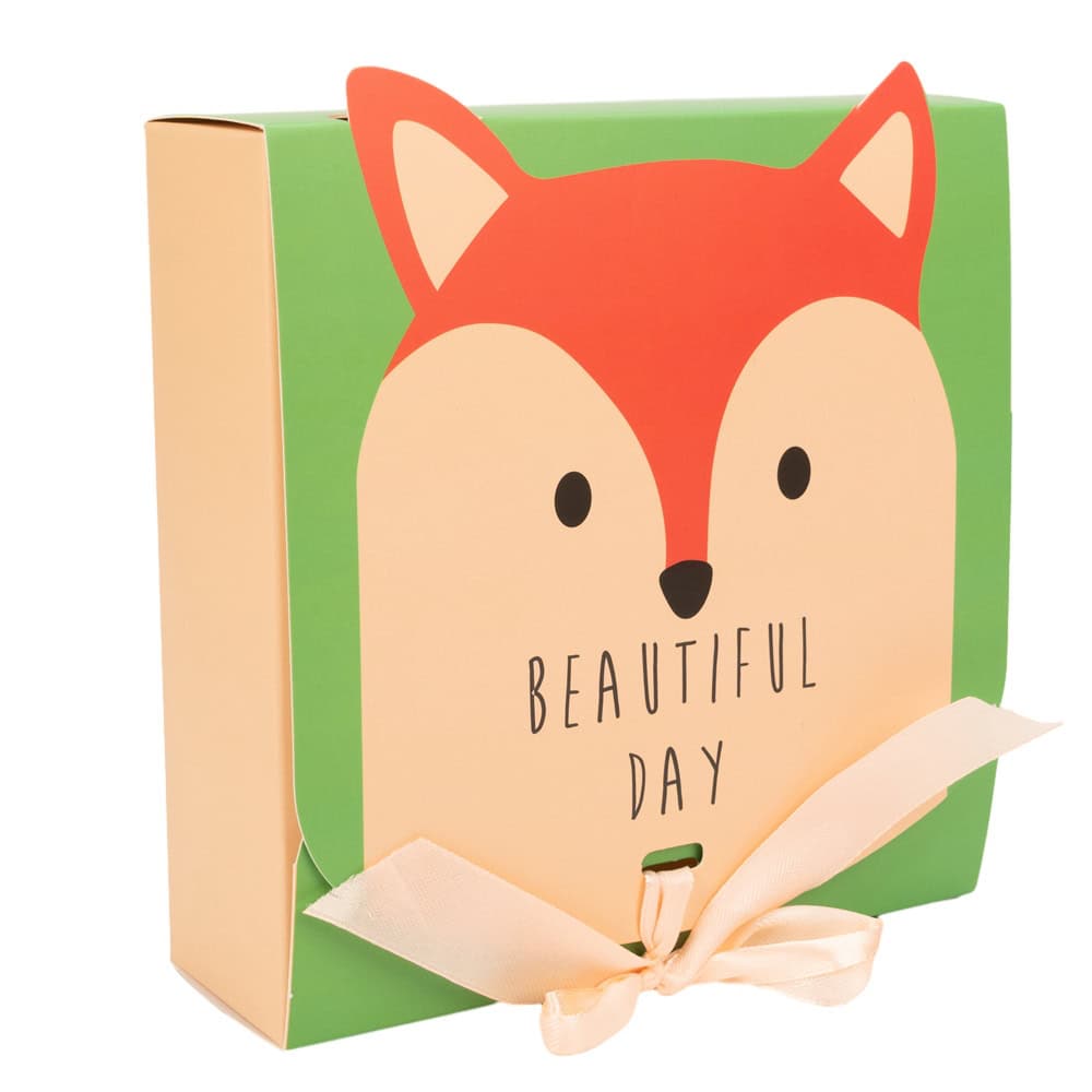 Cutie pătrată cu panglică satin pentru închidere model vulpe 1 - craftup.ro