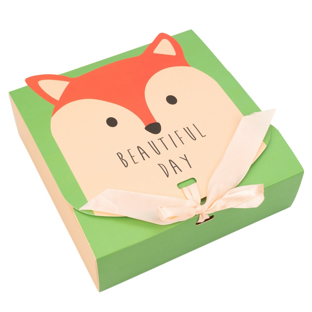 Cutie pătrată cu panglică satin pentru închidere model vulpe 3 - craftup.ro