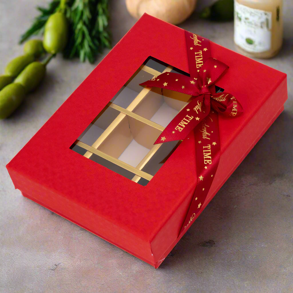 Cutie cadou din hârtie cu 12 compartimente, fereastră și panglică - roșu (set 2 buc) - 16x12x4cm 2