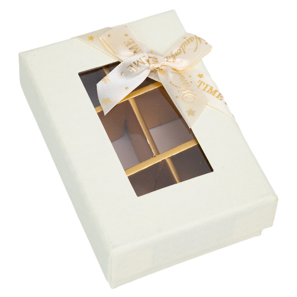 Cutie cadou din hârtie cu 6 compartimente, fereastră și panglică - alb (set 6 buc) - 9x6x4cm 1