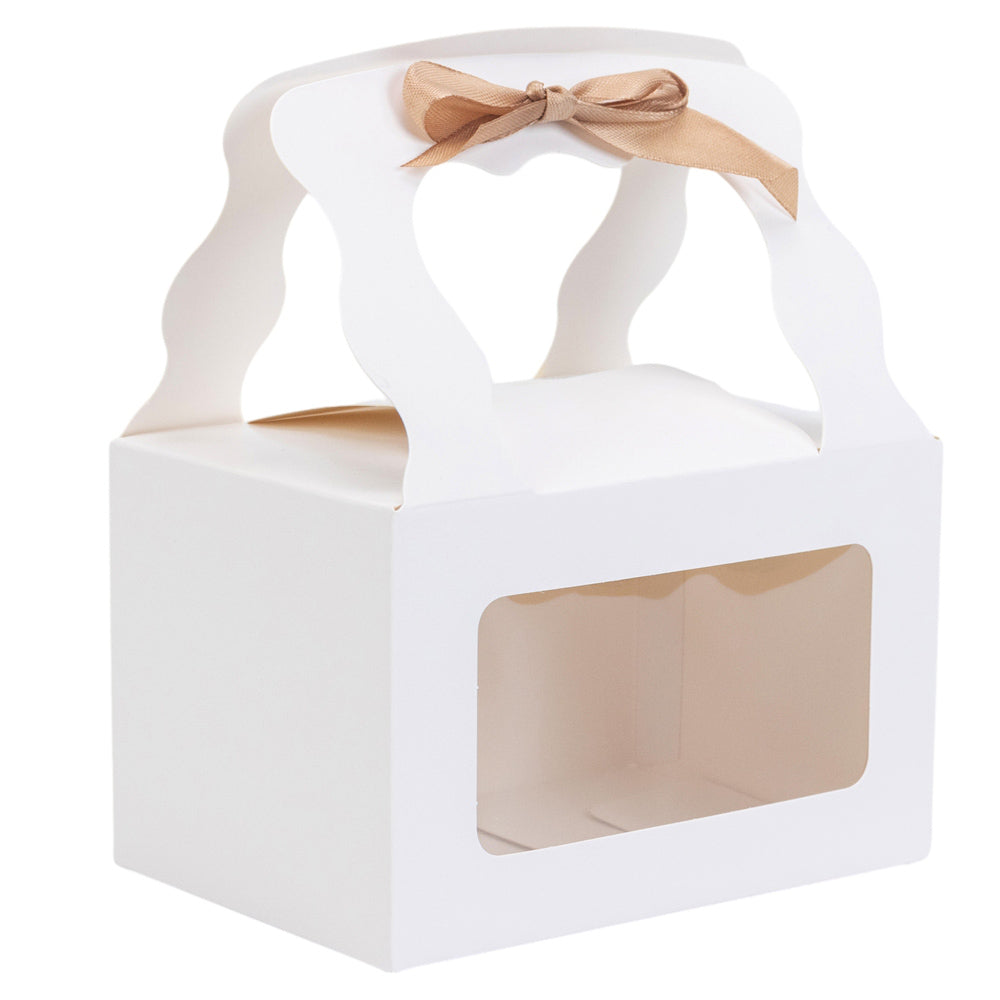 Cutie dreptunghiulară cu fereastră mâner ondulat și panglică - alb (set 12 buc) - 15x10.5x9.6cm
