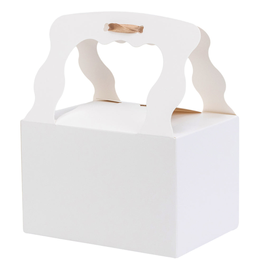 Cutie dreptunghiulară cu fereastră mâner ondulat și panglică - alb (set 12 buc) - 15x10.5x9.6cm