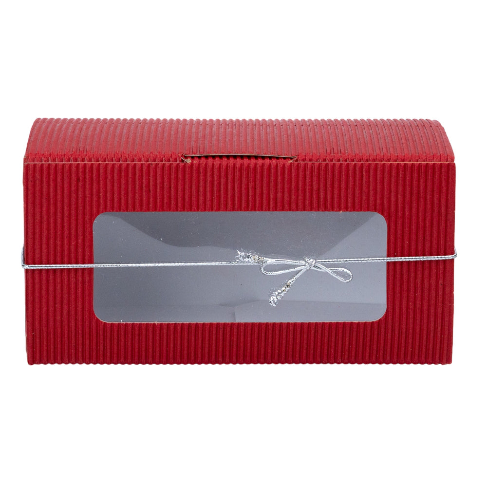 Cutie dreptunghiulară din hârtie cu fereastră și sfoară - roșu (set 25 buc) 14x6.5x7 1