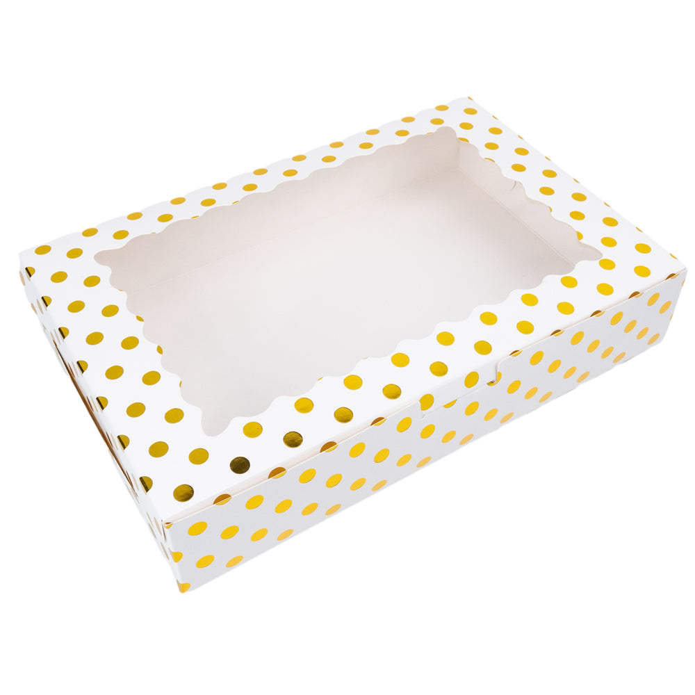 Cutie dreptunghiulară din hârtie cu model buline și fereastră - alb (set 25 buc) 30x20x6cm 1