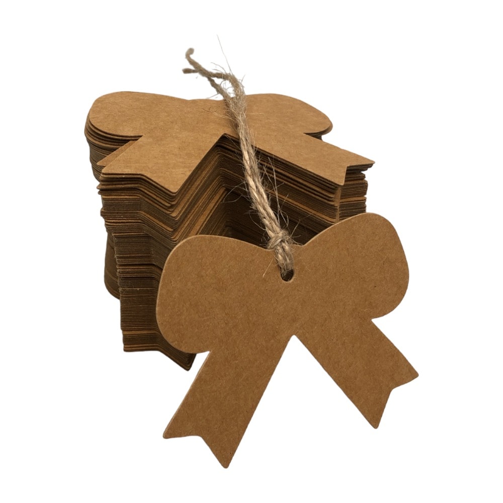 Etichete din hârtie în formă de fundă 5x6.5cm - kraft 2 - craftup.ro