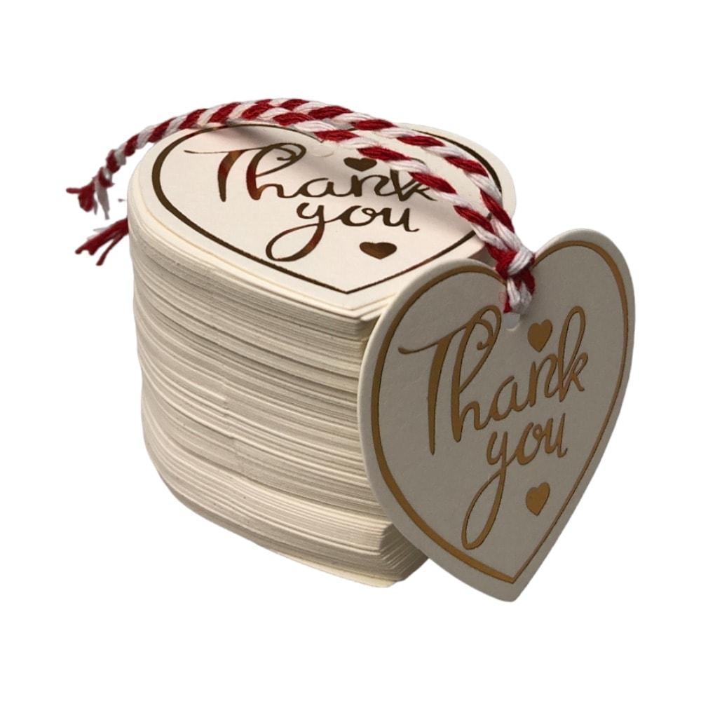 Etichete din hârtie în formă de inimă Thank you 5cm - alb 2 - craftup.ro