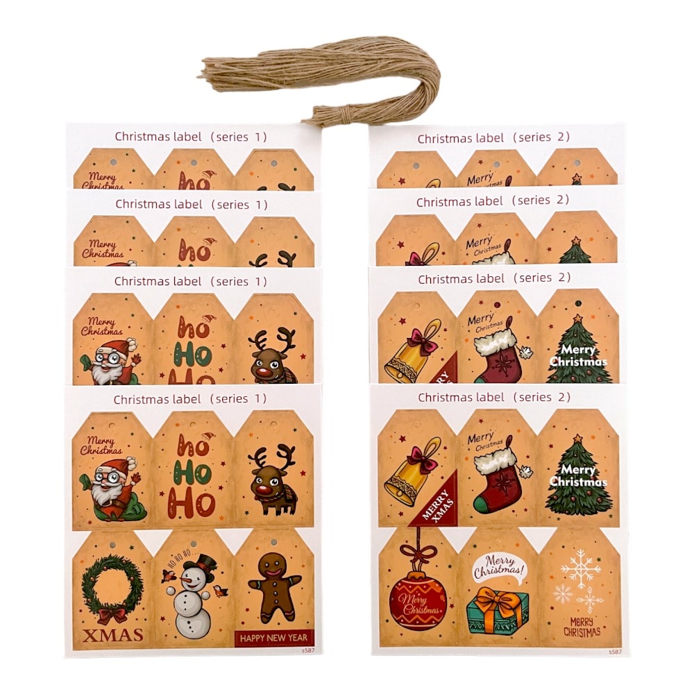 Etichete dreptunghiulare Crăciun cu sfoară iută - model 9 (set 48 buc) 1 - craftup.ro