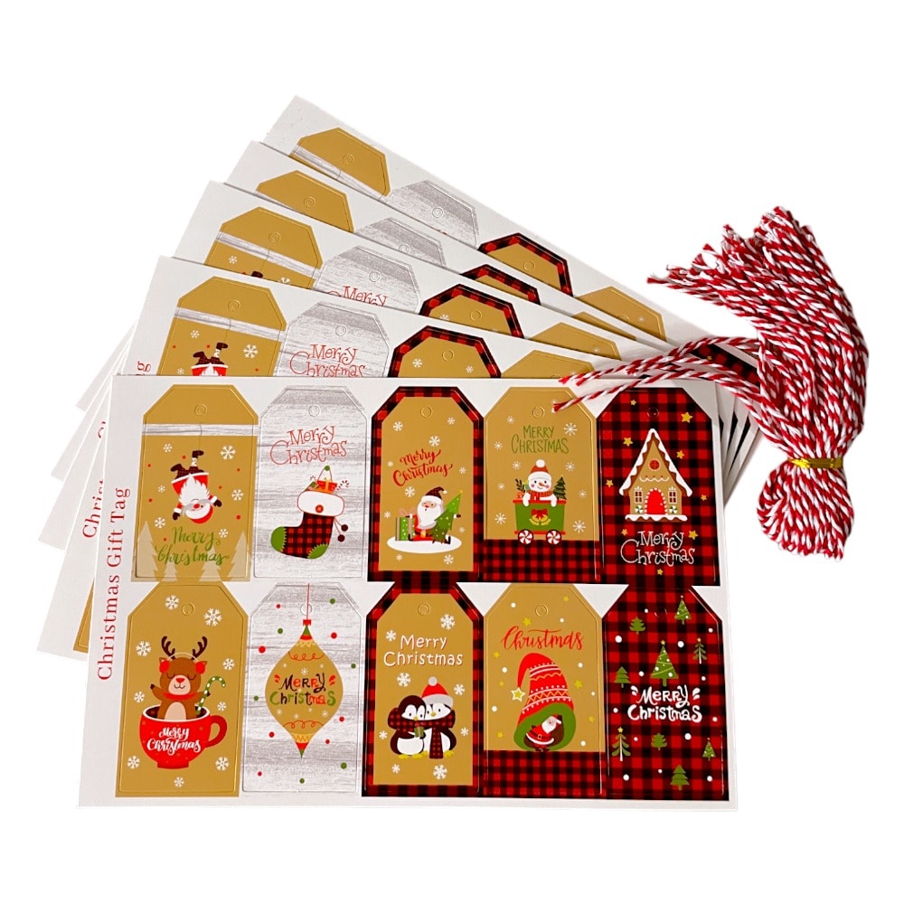 Etichete dreptunghiulare Crăciun cu șnur - model 4 (set 50 buc) 1 - craftup.ro